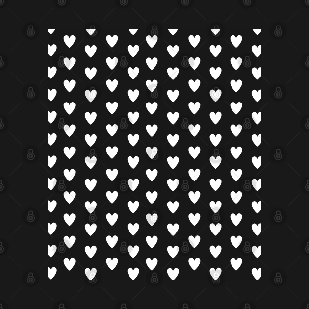 White Hearts, Polka Dots, Pattern on Black by OneThreeSix