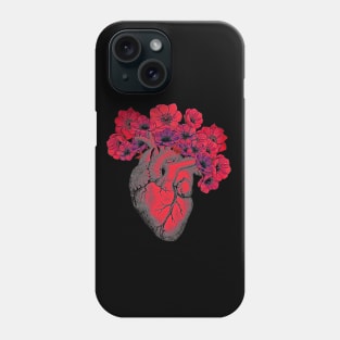 human heart color red with crow flowers blood red Phone Case