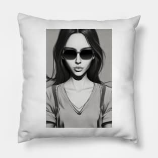 Black And White Woman With Sunglasses On Pillow