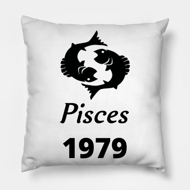 Black Zodiac Birthday Pisces 1979 Pillow by Down Home Tees