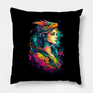 The Girl with the Dragon Headphones Pillow