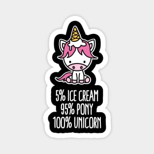 5% ice cream 95% pony 100% unicorn pun funny girl Magnet