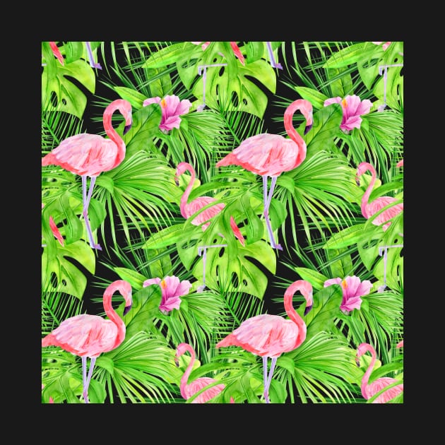 Tropical Pattern of Flamingos and Pink Flowers by CeeGunn