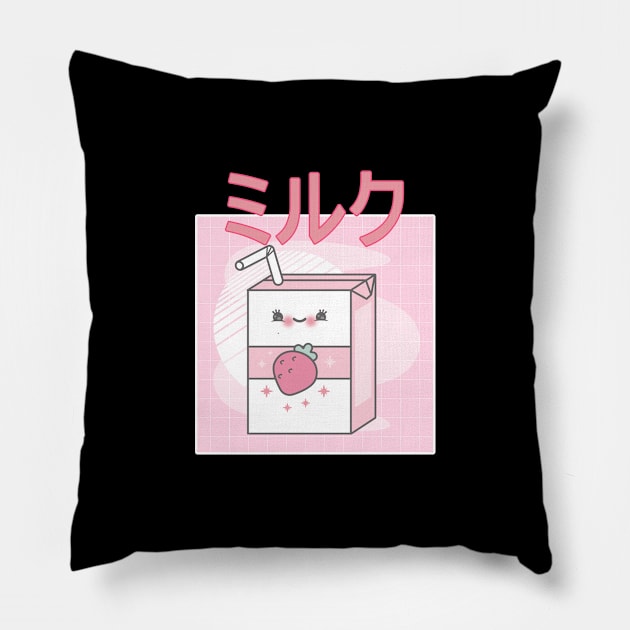 Japanese Aesthetics Kawaii Strawberry Milk Shake Pillow by kevenwal