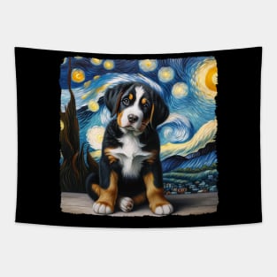 Starry Greater Swiss Mountain Dog Portrait - Dog Portrait Tapestry