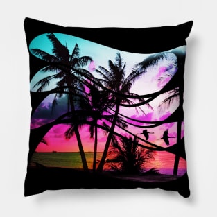 sunset beach In the 80s vintage style Pillow