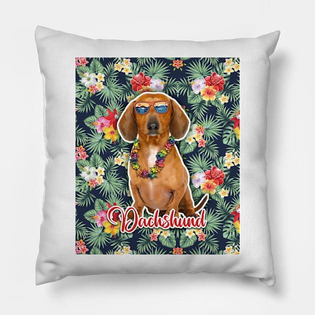 Dachshund Summer Funky Hawaiian, Hawaii Style, Dog Personalized Hawaiian Pillow by Hoahip