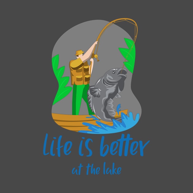 Life is Better at the Lake (fisherman catching giant fish) by PersianFMts