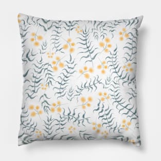 Watercolor Mimosa Flowers and Leaves Pattern Pillow