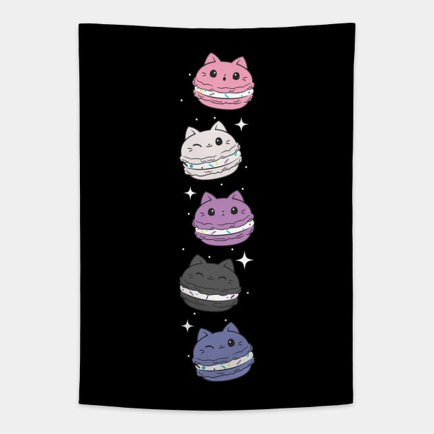 Genderfluid Pride Flag Month Cute Cat Kawaii Macaron Tapestry by Graphic Monster