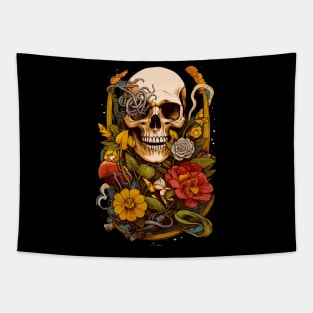 Eternal Bloom - Skull & Floral Fusion Tee Tapestry