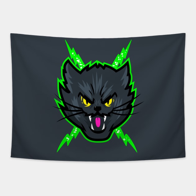 Black Electric Cat Tapestry by DangerHuskie