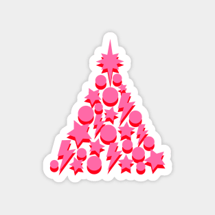 Pink and Red Christmas Tree, Lightning, Star and Baubles Magnet