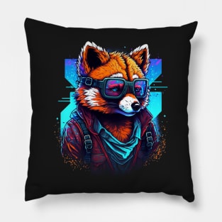 Retrowave Red Panda Pillow