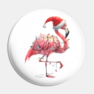 Flamingo Wrapped In Christmas Lights Pin