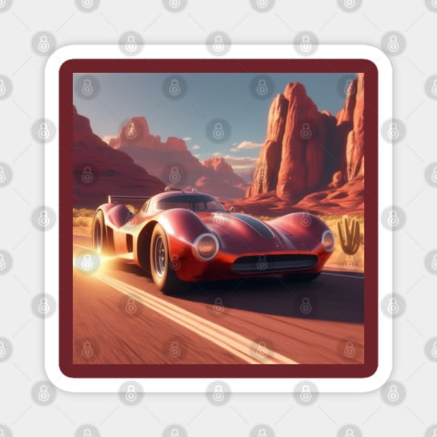 A Retro-Futuristic Racing Car Travelling Through The Arizona Desert At Dusk. Magnet by Musical Art By Andrew
