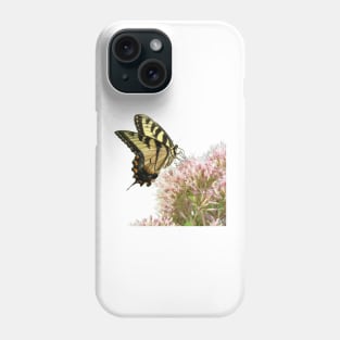 Butterfly on pink flowers with no background Phone Case