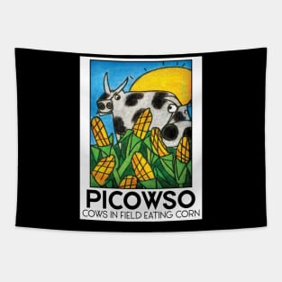 Cows in Field Eating Corn Tapestry