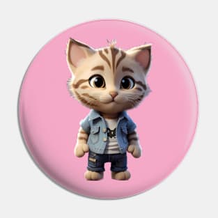 Cute tabby kitten in denim outfit Pin