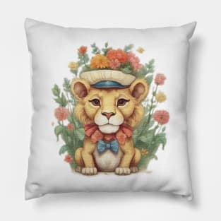 a cute little lion wearing a hat and a bow tie Pillow