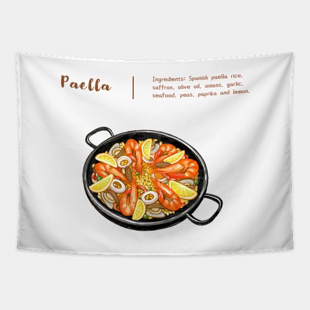 Spanish Food❤️Paella Tapestry by Rose Chiu Food Illustration