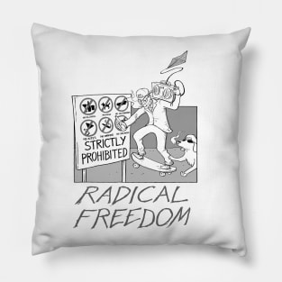 Radical Freedom at the Beach (black and white) Pillow