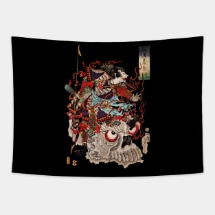 Samurai Gohst on Demon Skull Tsukioka Yoshitoshi Ukiyo-e Tapestry
