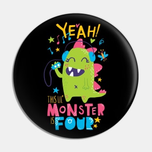Monster Themed Music Lover Fourth Birthday Girl Pin