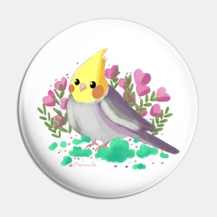 Cute Cockatiel with flowers Pin