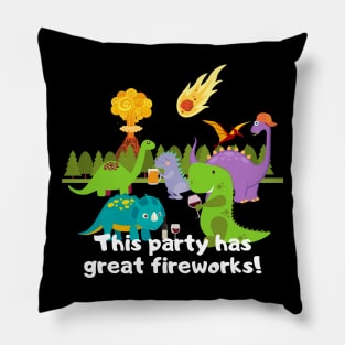 Dinosaurs having a party, this party has great fireworks! Pillow