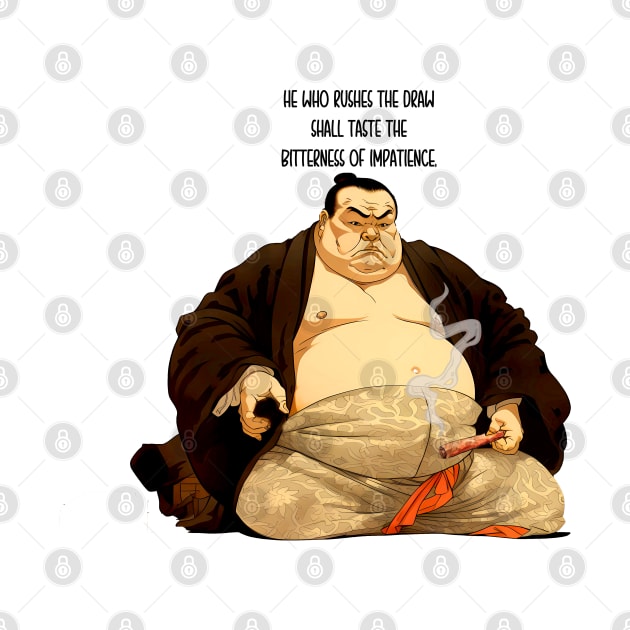 Puff Sumo: "He Who Rushes the Draw Shall Taste the Bitterness of Impatience" - Puff Sumo on a light (Knocked Out) background by Puff Sumo