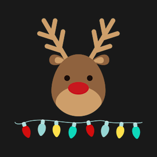 Reindeer Xmas Lights Cute Reindeer Face For Kids T-Shirt