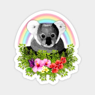 Cute Koala with Flowers, Rainbow and Butterfly Magnet