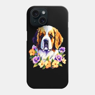 Saint Bernard Dog Surrounded by Beautiful Spring Flowers Phone Case