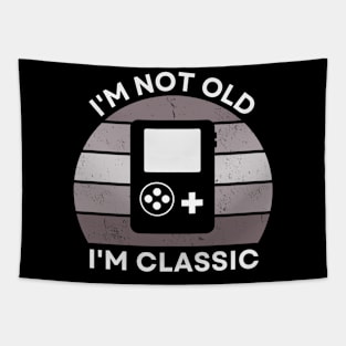 I'm not old, I'm Classic | Handheld Console | Retro Hardware | Vintage Sunset | Grayscale | '80s '90s Video Gaming Tapestry