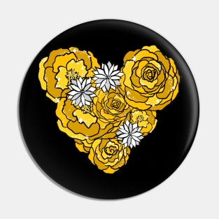 Yellow Heart of Roses and Daisies Pin