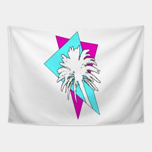Retrowave Palm Tree in Cyan and Magenta Triangles Tapestry
