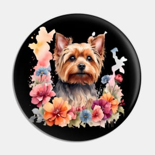 A yorkshire terrier decorated with beautiful watercolor flowers Pin