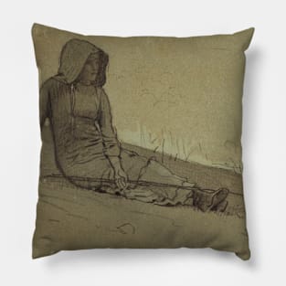 Girl Seated on a Hillside by Winslow Homer Pillow