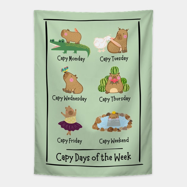 Capy Days of the Week Tapestry by IllustrasAttic