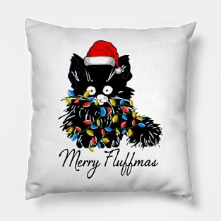 black cat merry fluffmas Pillow