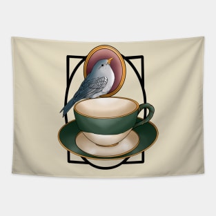 Sweet blue bird tea party Tapestry