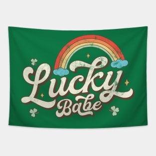 Retro Lucky Babe Rainbow St Patricks Day Tapestry