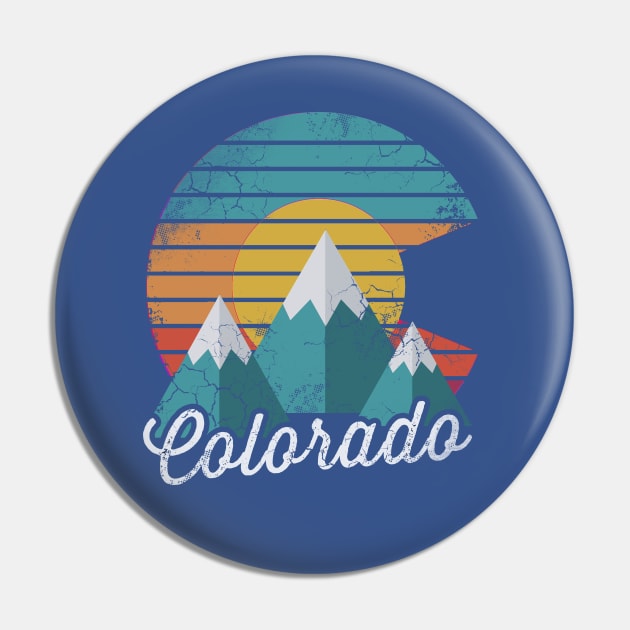 Retro Colorado Mountains Flag Sunset Pin by E