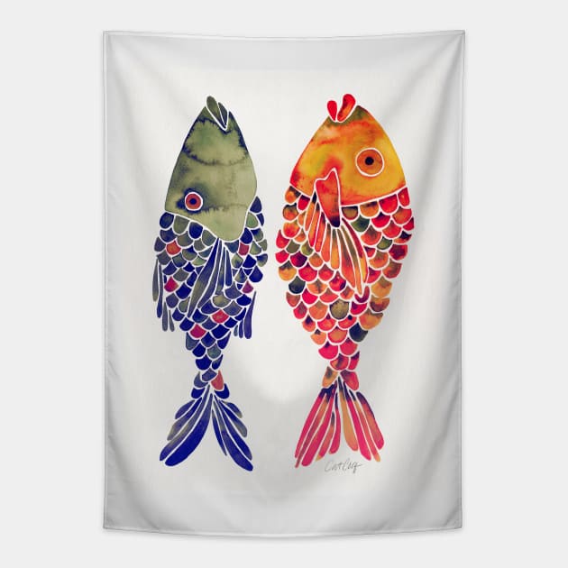 indonesian fish navy red Tapestry by CatCoq