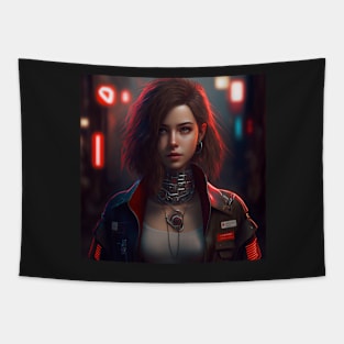 Cyberpunk Female Photography Tapestry