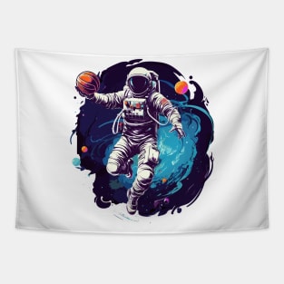 Astronauts playing basketball in space Tapestry