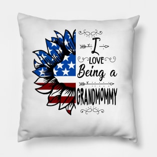 Vintage American Flag I Love Being A Grandmommy Happy Independence Day Pillow