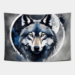 Timber Wolf in Watercolor and Charcoal Tapestry