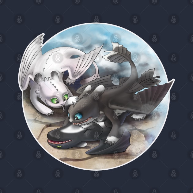 Toothless's and Light Fury's Kids (How to Train Your Dragon 3) by Fine_Design